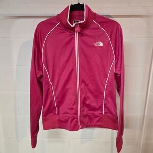 The North Face Hot Pink Track Jacket Full Zip White Piping Women L Athleisure
